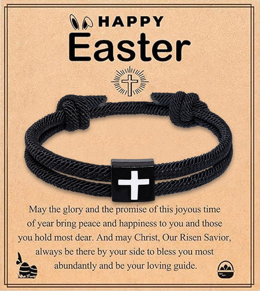 Artlunar Christian Easter Basket Stuffers for Teens Men Women Bible Verse Joshua 1:9 Cross Bracelet Braided Rope Adjustable Bracelet Baptism Confirmation First Communion Gifts