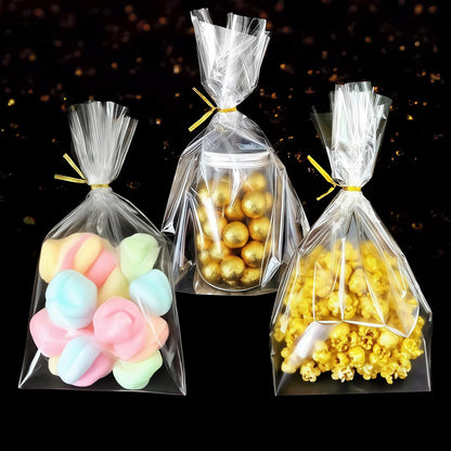 Toosci 8" x 11" Clear Cellophane Treat Bags with Bottom Gusset & Twist Ties – for Baked Goods, Cookies, Candies, Chocolates, Popcorn & Gift Packaging (50 Pcs, 2 mils)