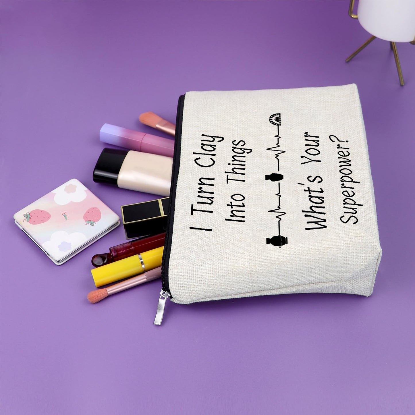 Ceramic Artist Gift Makeup Bag Pot Making Lover Gift Pottery Artist Present for Daughter Friends Pottery Art Cosmetic Bag for Her Christmas Birthday Valentines Day Present Travel Toiletry Pouch