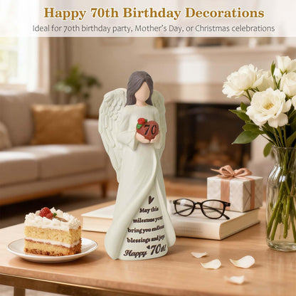 70th Birthday Gifts for Women, Happy 70th Birthday Decorations, Unique 70 Year Old Gifts for Woman Grandma Mom Sister Friends, Hand-Painted Angel Figurine for Home Party Decor