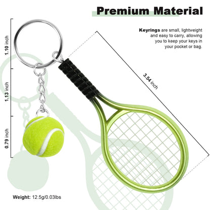 AUHOKY 18/6Pcs Mini Tennis Racket Keychain Key Ring, Fashionable Alloy Tennis Ball Split Ring for Sport Lovers Team(6 Colors)