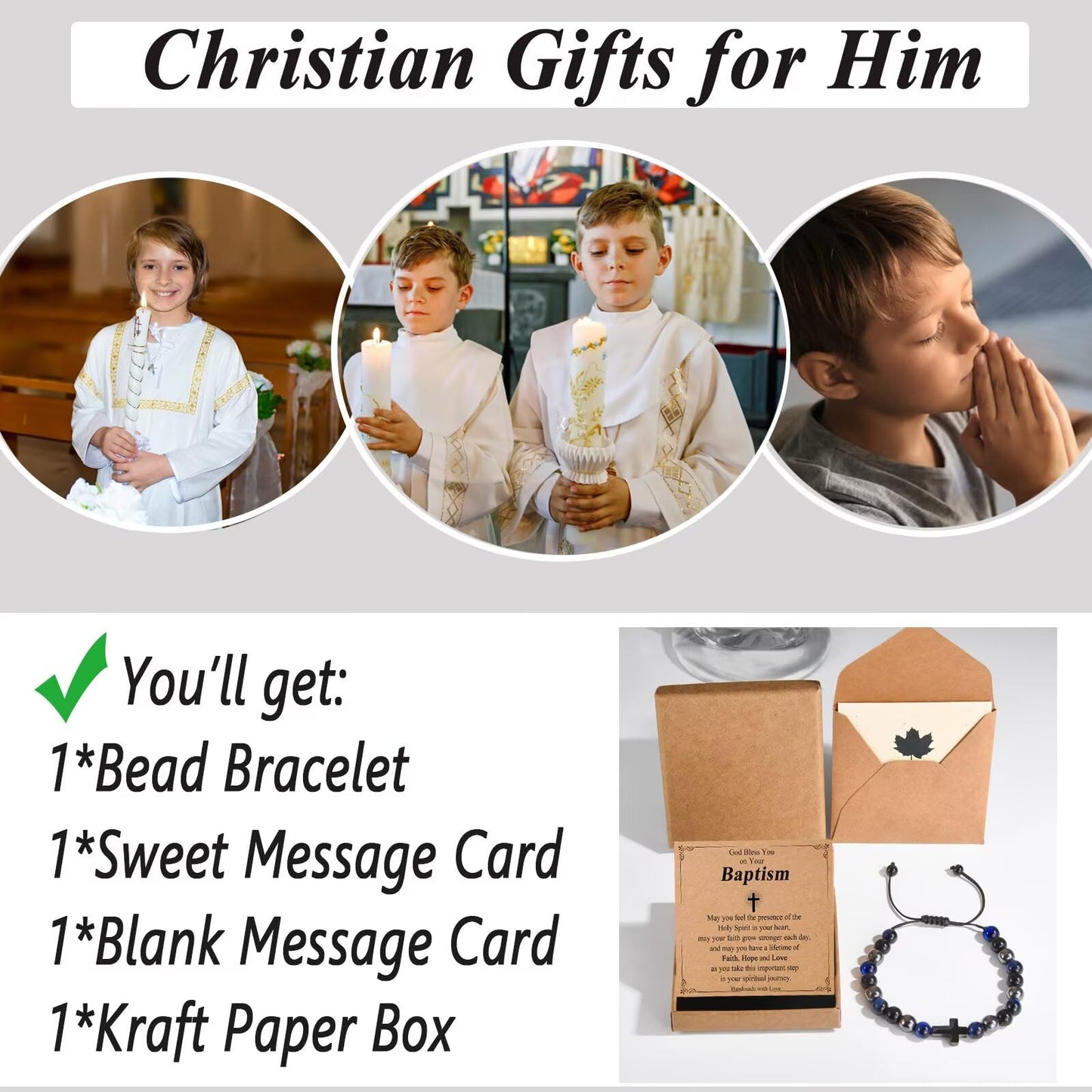 Teen Boy Gifts Cross Bracelet First Communion Baptism Confirmation Gifts for Boys Christian Jejus Jewelry for Teenage Easter Stuffers