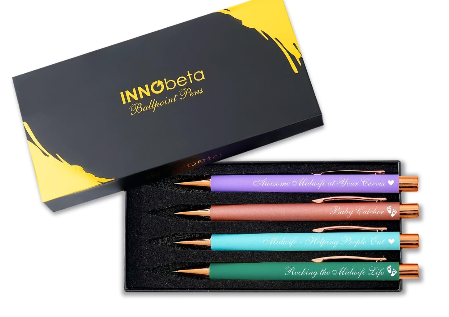 InnoBeta Midwife Gifts, Ballpoint Pen Set of 4, Gift Ideas for Midwife, OB, Labor Nurses, Baby Catcher,