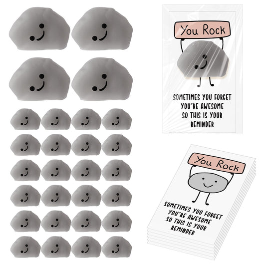 Wettarn 50 Sets Emotional Luminous Stone Stress Ball Bulk End of Year Gifts Cute Positive Stone Squeeze Inspirational Card Stress Relief Ball Graduation Gift for Teacher Student Coworker Employee