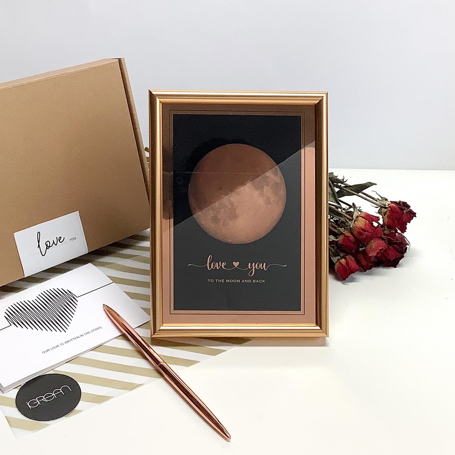 IGREAN I Love You to the Moon and Back - Bronze Moon Print in Frame, Great Gift for Special Occasion, Engagement, Wedding, Anniversary, Mother 's Day Gift