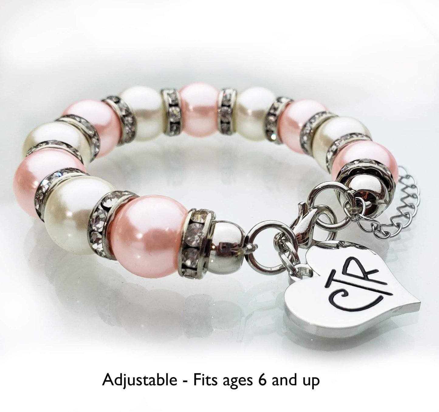 LDS Baptism Gift, CTR Charm Bracelet, Pink and White Faux Pearls with Crystals, Choose The Right Gifts for Girls, Presents From Grandma, Mom, Aunt, Uncle, Granddaughter Daughter Present, Baptize Birthday Communion Jewelry