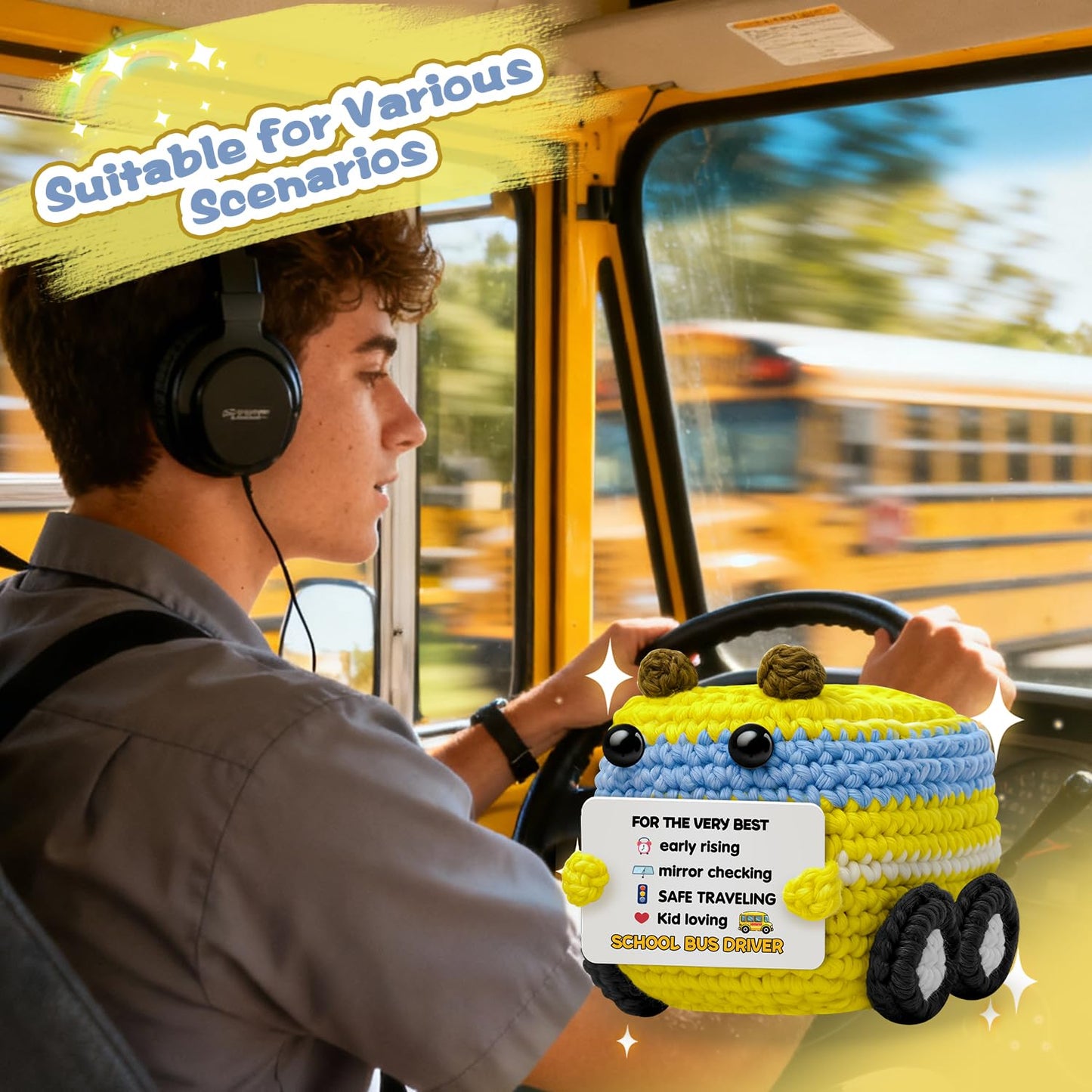 Bus Driver Appreciation Gifts for School Bus Drivers Cute Handmade Crochet School Bus Driver Gifts School Stocking Stuffers Mens Christmas Stocking
