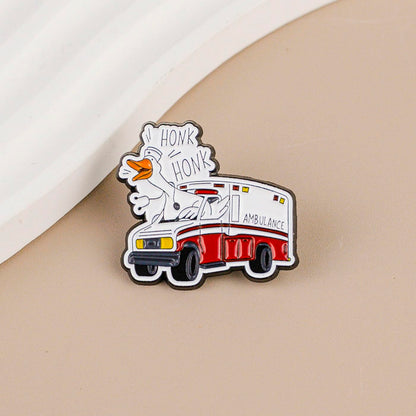 Honk Honk Silly Goose Driving Ambulance Enamel Pin, Cute EMS Goose Pin Brooch, Funny Gift For EMT Paramedic Healthcare Worker, Medical Emergency Brooch Badges, EMS Medical Humor Lapel Badge, Cartoon Animal Jewelry Accessories