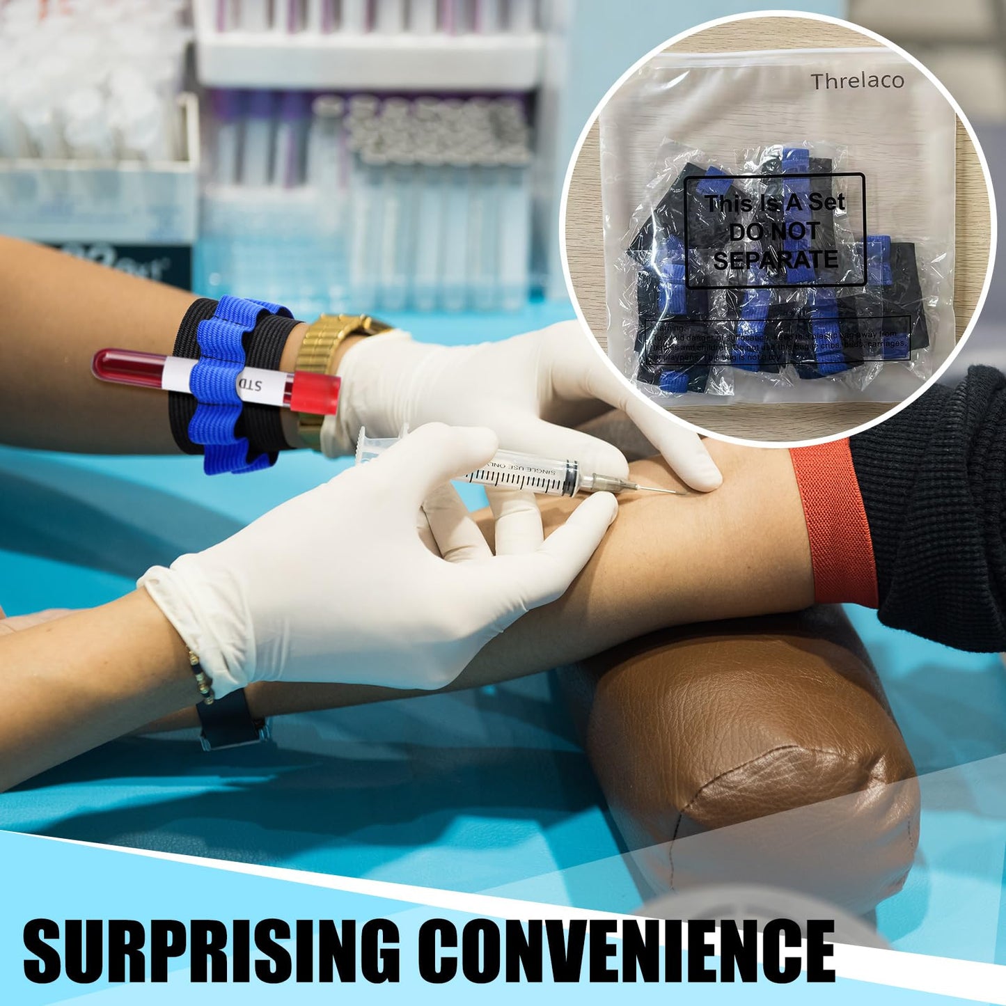 Threlaco 6 Pack Phlebotomy Tube Holder Wristband Blood Draw Tube Bracelet Strap Blood Draw Caddy Kit Hold 8 Phlebotomy Tubes for Phlebotomist Nurse Appreciation Week Gift(Blue)