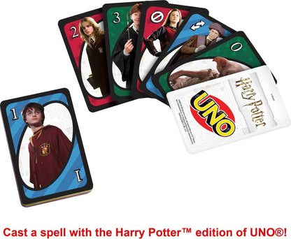 Mattel Games UNO Harry Potter Card Game in Storage Tin for Kids, Adults & Parties, Collectible Deck Based on Popular Series for 2 to 10 Players
