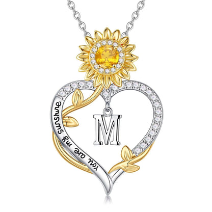 MONOOC Graduation Gifts for Women Her - Sunflower Gifts for Women Sunflower Necklace 14K-White-Gold-Plated Heart Initial Necklaces Anniversary Birthday Graduation Gift for Woman Jewelry