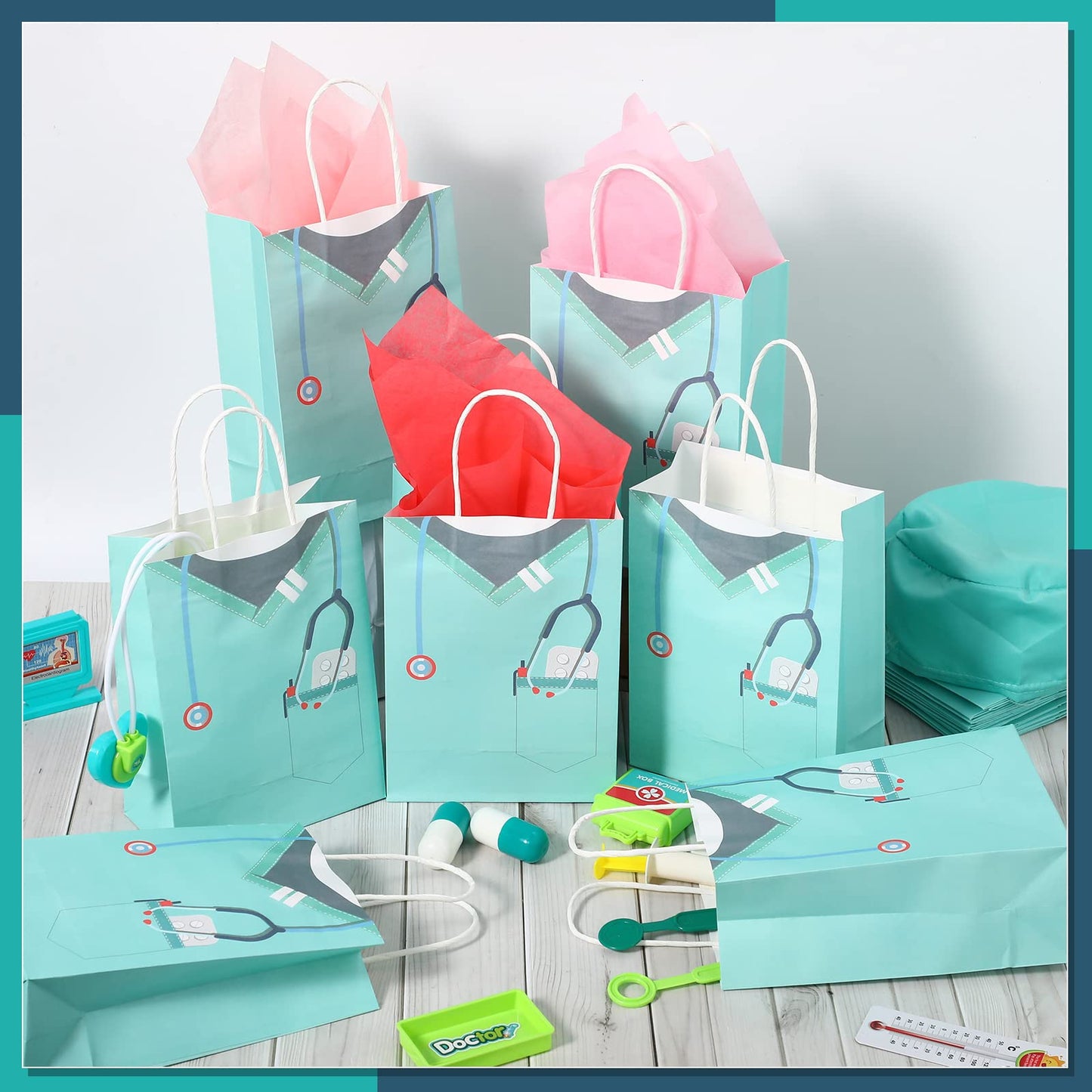 Censen 30 Pcs Nurse Gifts Bag Medical Assistant Gifts Bags Thank You Doctor Paper Goodie Bags with Handles for Healthcare Workers Back to School Party Nurse Appreciation Workers' Day Supplie (Fresh)