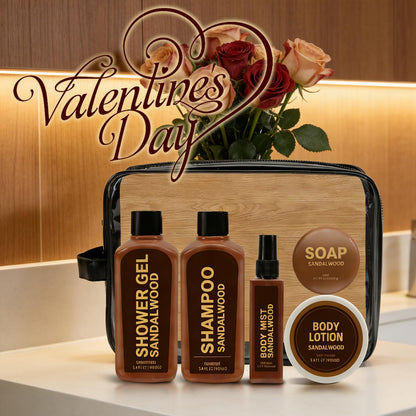 Gifts for Men 6pcs Sandalwood Gift Set Travel Size Toiletry with Shampoo, Shower Gel, Soap, Body Lotion, Mens Gifts Birthday Anniversary Gift Sets for Men, Christmas Self Care Fathers Day Gift