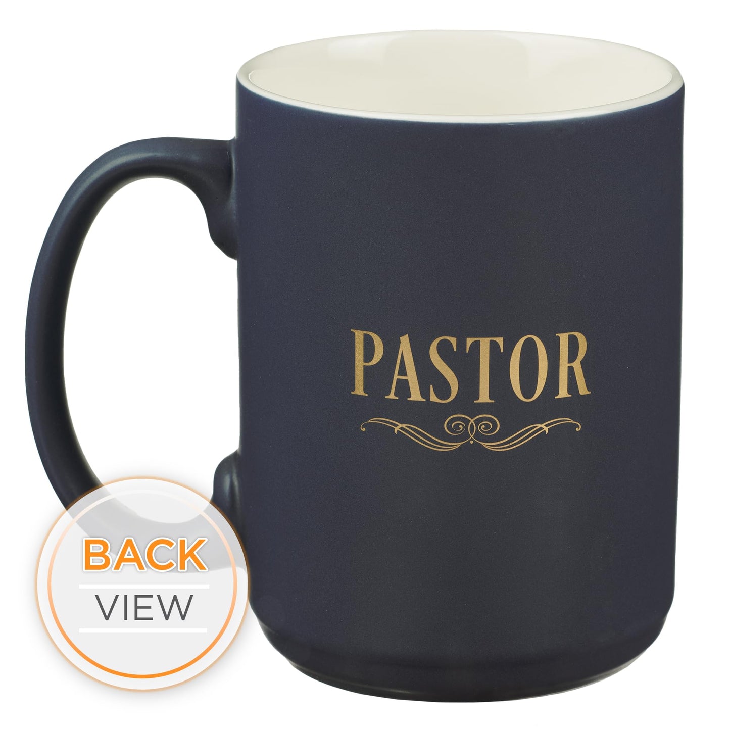 Christian Art Gifts Large Matted Ceramic Coffee & Tea Mug for Pastors: Preach the Good News Golden Inspirational Scripture, Lead & Cadmium-free Sturdy Novelty Mens Drinkware, Navy Blue & White, 14 oz.