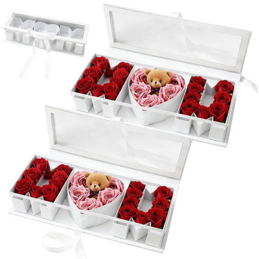 JarThenaAMCS 2Pcs Mother's Day Floral Paper Box Empty MOM Letter Shaped Flower Packaging Box for Birthday Party Favors Flower Candy Chocolate Decor, White