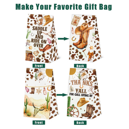 24 Pcs Western Cowboy Goodie Bags with Stickers,Western Cowboy Themed Birthday Favor Bags,Wild West Party Favor for Party Decoration Supplies