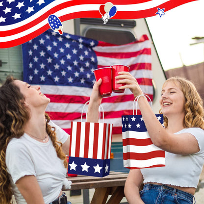 Tisancy 30 Pcs Patriotic Gift Bags with Handle with 30 Pcs Red White Blue Tissue Paper 4th of July American Flag USA Gift Bags for Veterans Memorial Day Independence Day(Classic Style)