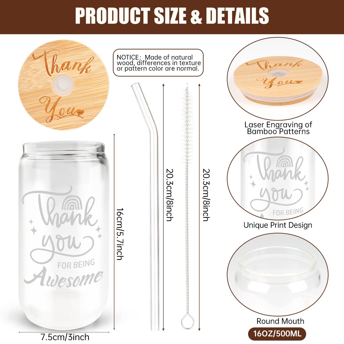 8 Set Employee Appreciation Gifts Glass Cups, Thank You Teacher Appreciation Gifts for Staff Coworker 16oz Can Shaped Beer Glass Cups, Gift Box, Hanging Cards and Coaster Birthday Gift for Team Women
