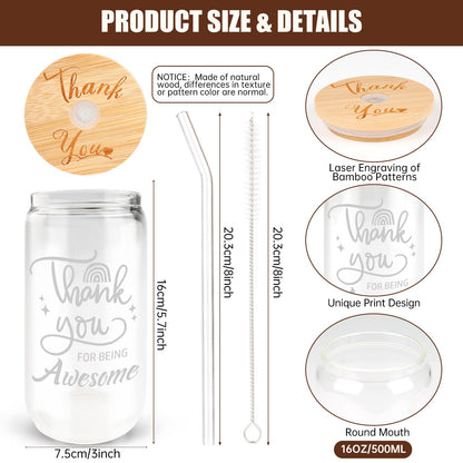 8 Set Employee Appreciation Gifts Glass Cups, Thank You Teacher Appreciation Gifts for Staff Coworker 16oz Can Shaped Beer Glass Cups, Gift Box, Hanging Cards and Coaster Birthday Gift for Team Women