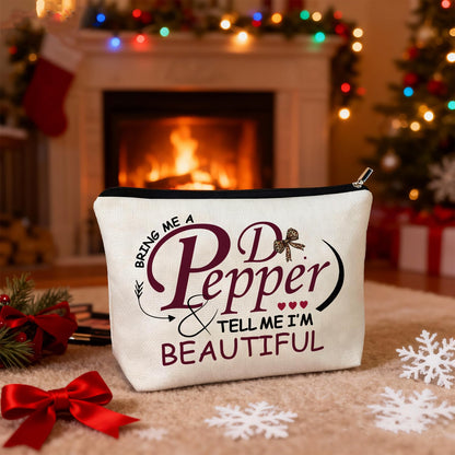 Pepper Merch Makeup Bag Tell Me I’m Beautiful Fun Gift for Dr Drinks Lover Cosmetic Case for Women's Wash Bag Travel Birthday