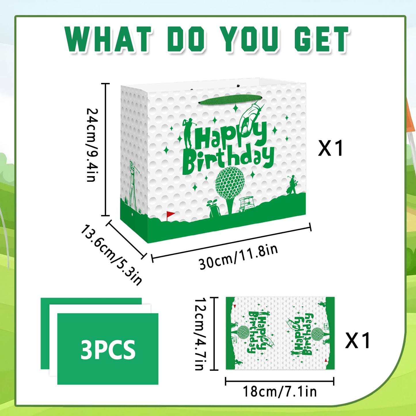 Jiaoiudi Golf Gift Bag with Tissue Paper Greeting Card Golf Goodie Bags Large with Handles