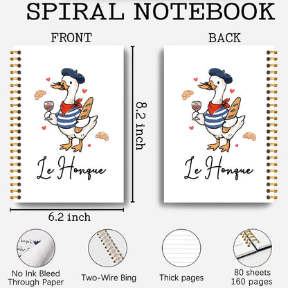 Guymn French Goose Notebook Journal, Geese Lover Gifts, French Baguette Lovers Gifts, Le Honque Funny Beret Goose Hardcover Spiral Notebook 5.5x8.3 Inch