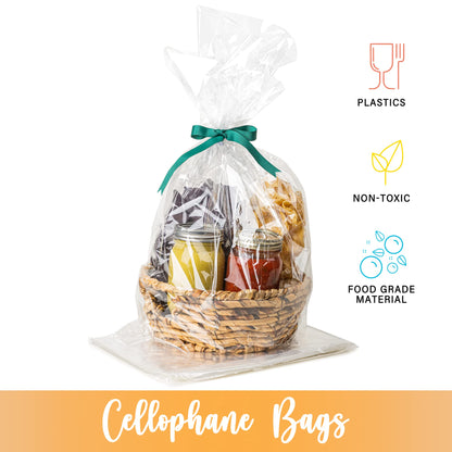 50 Pcs Clear Plastic Cellophane Goodie Bags - Party Favor Bags | 4" Twist Ties | Clear Gift & Treat Bags with Ties