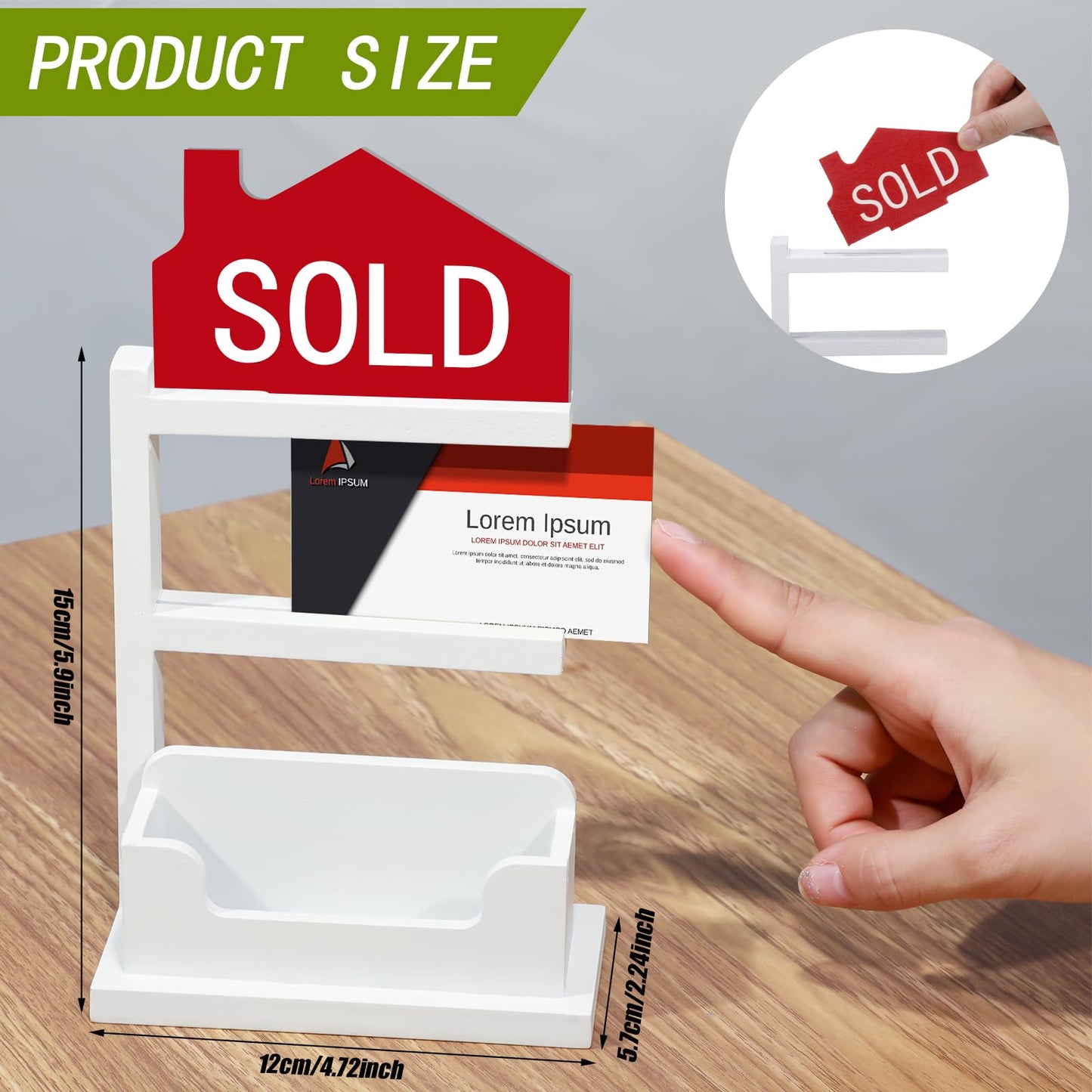 Weysat Real Estate Business Card Holder Wooden Display Stand Farmhouse Business Card Organizer Real Estate Agent Gifts Supplies for Office Reception(White)