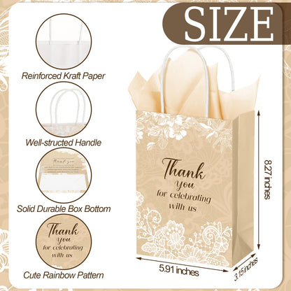 Fuutreo 100 Set Wedding Gift Bags with Tissue Paper Wedding Welcome Favor Paper Bags for Guests with Handles Thank You Bridal Shower Hotel 21 * 8 * 15cm(Vintage Lace)