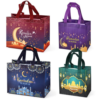 4PCS Ramadan Mubarak Reusable Gift Bags, Treat Bags with Handles, Assorted Sizes Ramadan Mubarak Party Bags, Multifunctional Non-Woven Ramadan Bags for Gifts Wrapping, Ramadan Kareem Party Supplies