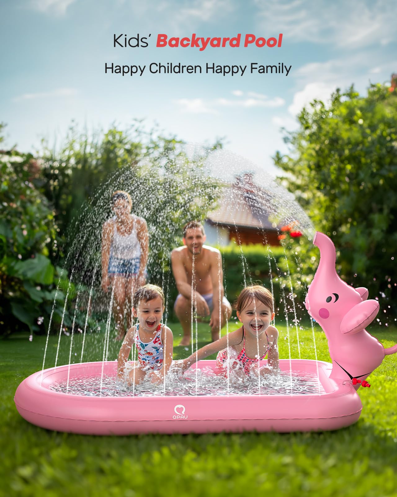 QPAU Splash Pads for Toddlers 1-3, Pink Elephant Toy Splash Pad for Kids, Outdoor Play Mat for Babies, Inflatable Sprinkler Pool for Birthday Girl Gifts 1 Year Old Girl