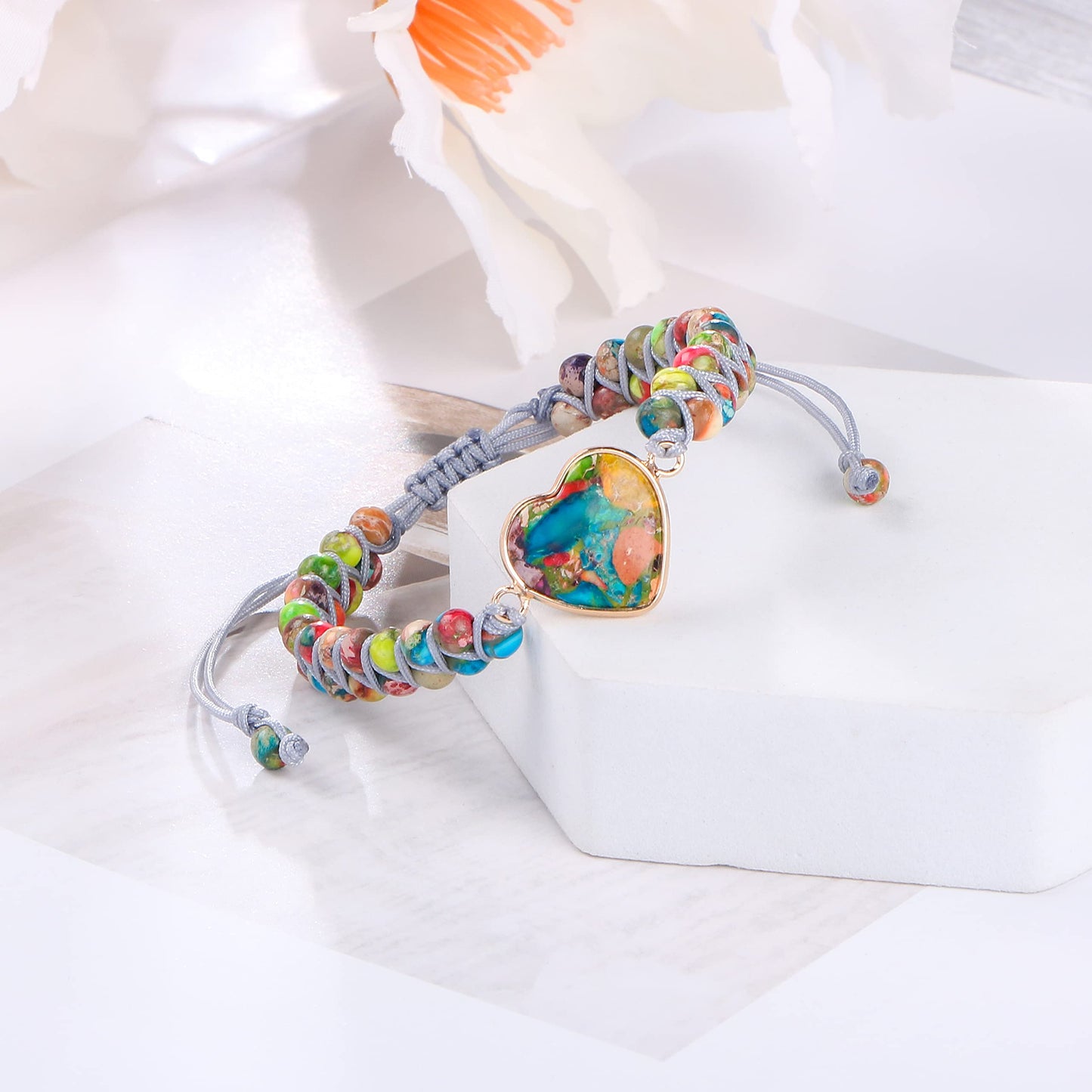 MOOGEEN Handmade Beaded Bracelets for Women Gifts for Granddaughter Daughter Mom Best Friend Bestie Sister Jasper Heart Bracelets Boho Natural Stone Colorful Beads Wrap Bracelet Turquoises Jewelry