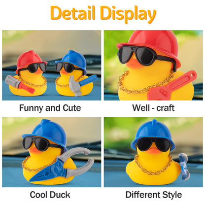 wonuu Car Dashboard Decorations Rubber Ducks, Construction Builder Rubber Ducky for Car Ornament Cute Duck with Tool, Hard Hat, Glasses, Necklace (Hammer)