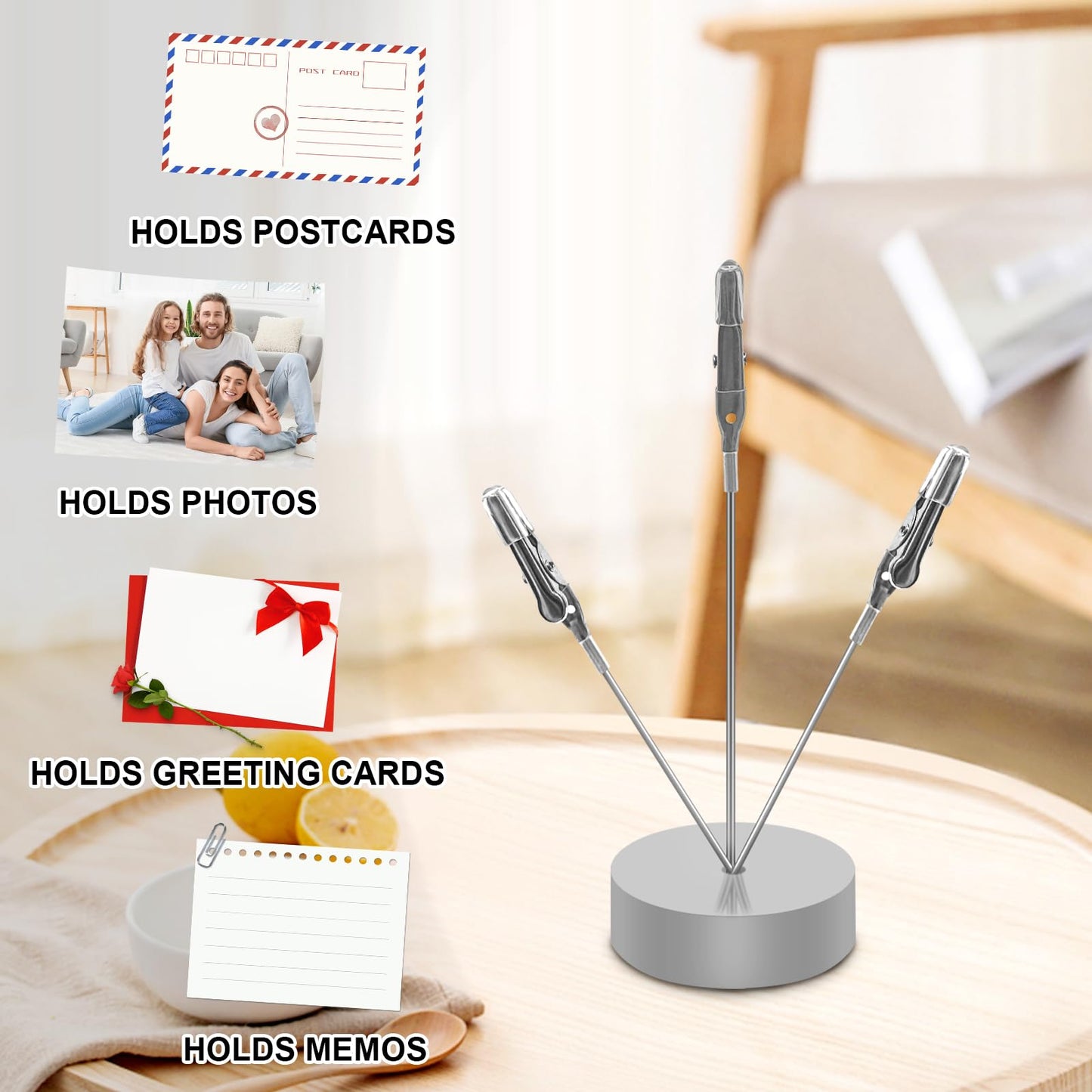 3 Pack Desktop Photo Tree Holder Clip Round Base, 3-Branch Gift Card Holder with Clips, Memo and Picture Display Clip Holder Stand for Wedding Party Photo Clip Holder Table Numbers Silver