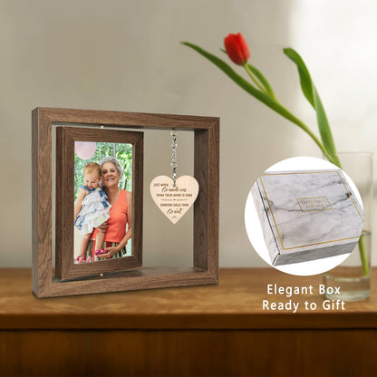 EYITUPC Great Grandma Gifts - Rotating Wooden Great Grandma Picture Frame for Two 4x6 Photos - Glass Cover, Gift Box Included - Just When Grandmas Think Their Work Is Done, Someone Calls Them Great