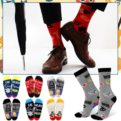 Glitopper 6 Pairs Funny Theatre Socks for Men Women Gifts Clothing Broadway Musical Theater Lover Gifts Drama Socks