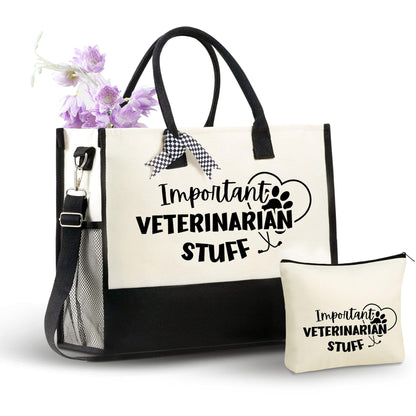 InnoBeta Veterinarian Gifts Canvas Tote Bag for Women, Veterinary Gift Bag with Top Zipper Closure and Shoulder Strap, Thank You Gifts for Vet, Vet Tech Week