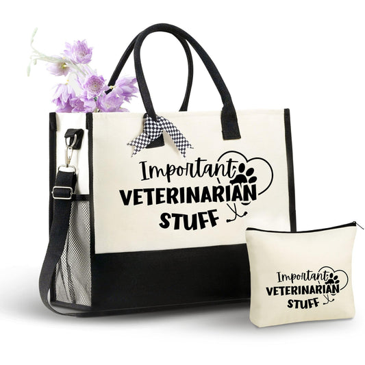 InnoBeta Veterinarian Gifts Canvas Tote Bag for Women, Veterinary Gift Bag with Top Zipper Closure and Shoulder Strap, Thank You Gifts for Vet, Vet Tech Week