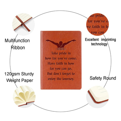 Swimming Gift Swimmer Leather Notebook Swim Lover Gifts for Swimmer Swim Team Notebook Inspirational Gift(Take pride-Swimming)