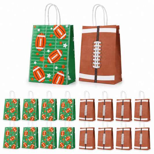 Hianjoo 16 Pcs Football Goodie Bags, Football Party Favor Bag Gift Snack Treat Bag with Handle, Football Themed Paper Candy Bags for Teen and Adult Birthday Party Decorations Supplies