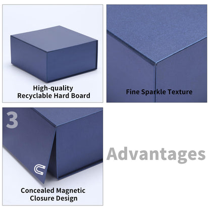 4 Pack 8x8x4 Inches Gift Boxes with Magnetic Closure Lids, Blue Magnetic Box for Wedding, Groomsmen Bridesmaid Proposal, Birthdays, Mother's Day