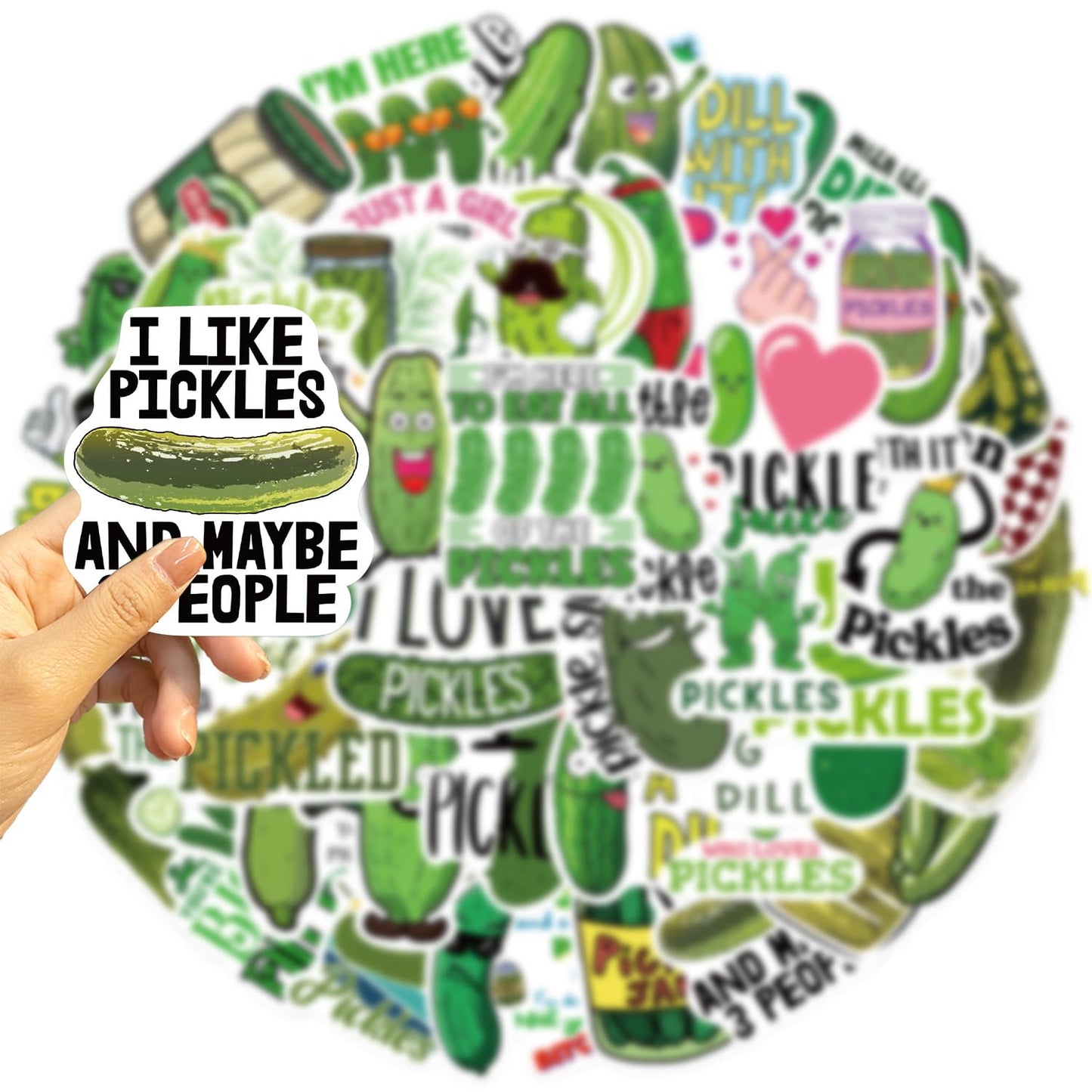 Funny Pickle Stickers for Adults, Cartoon Pickle Stickers Bulk, 50PCS Vinyl Waterproof Stickers for Water Bottle, Laptop, Phone, Skateboard, Scrapbook, Journal, Luggage, Party Supplies (Pickle)