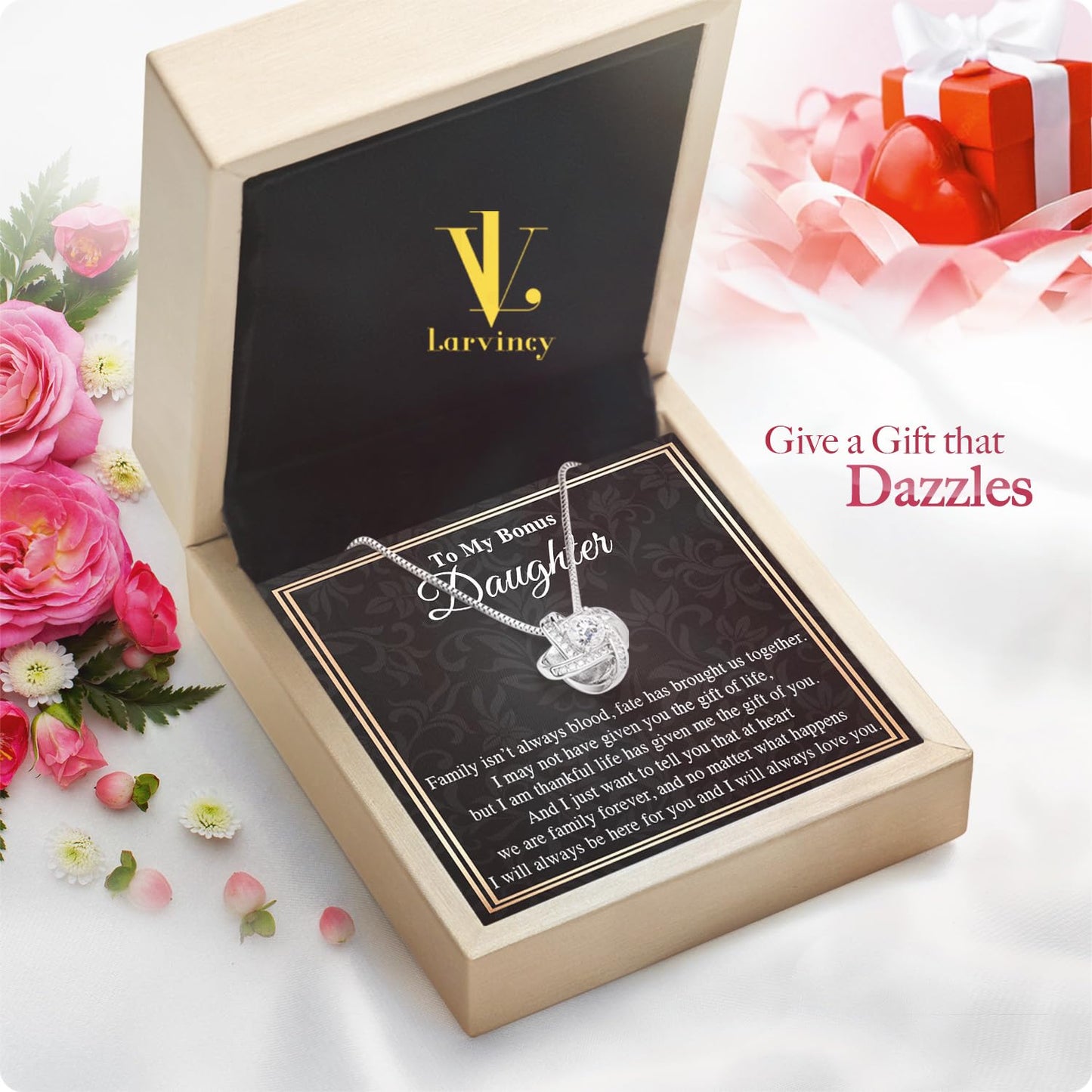 Larvincy Bonus Daughter Gifts from Stepdad Stepmom With Heartfelt Message & Elegant Box - Jewelry Gifts For Stepdaughter, To My Bonus Daughter Necklace On Birthday Graduation Wedding Christmas & More