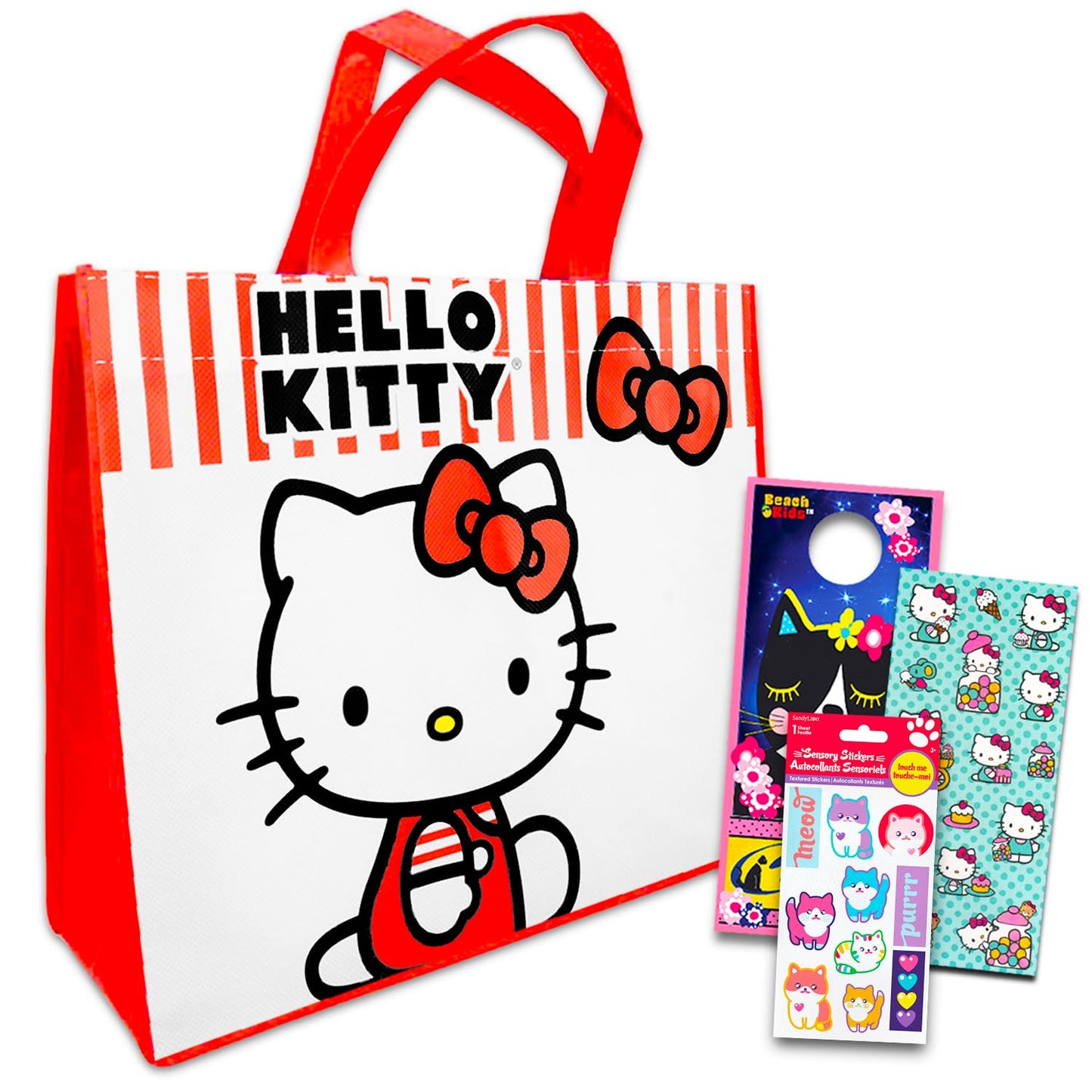 Hello Kitty Tote Bag Set - Accessories Bundle with Reusable Grocery Bags with Stickers, More | Hello Kitty Tote Bag Set