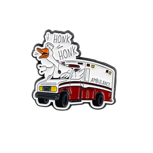 Honk Honk Silly Goose Driving Ambulance Enamel Pin, Cute EMS Goose Pin Brooch, Funny Gift For EMT Paramedic Healthcare Worker, Medical Emergency Brooch Badges, EMS Medical Humor Lapel Badge, Cartoon Animal Jewelry Accessories