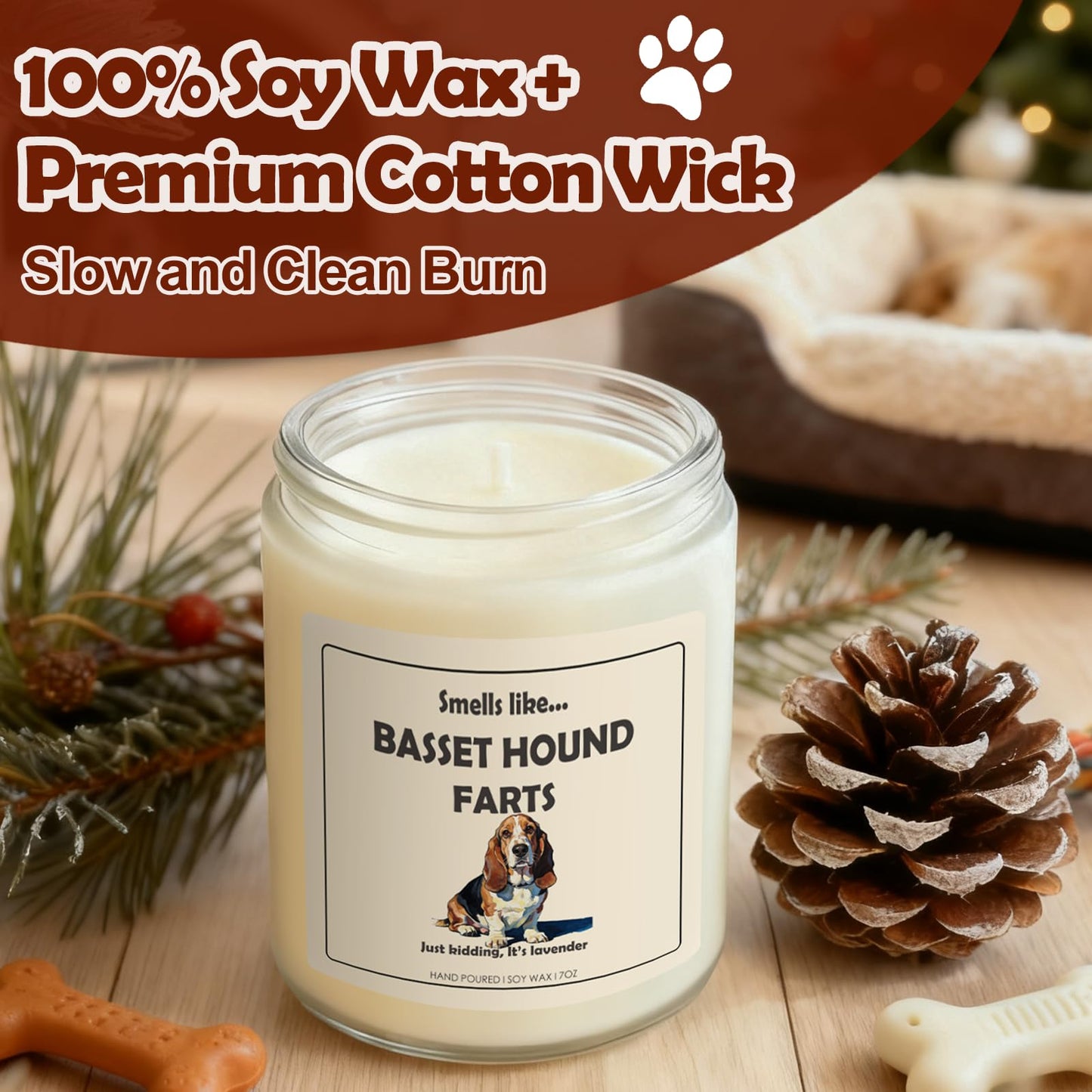 Basset Hound Gifts & Decor, Bassett Hound Gifts for Women, Dog Farts Candle | Lavender Scent, Handcrafted with Natural Soy Wax