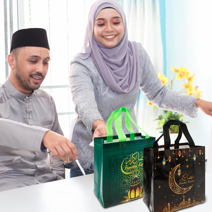 Ramadan Gift Bags, 8Pcs Medium Size Bulk Ramadan Mubarak Bags for Gifts, Reusable Non-Woven Eid Goodie Bag with Handles Treat Bag Perfect for Kareem Eid Mubarak Gift Wrap Goody Party Favor Supplies