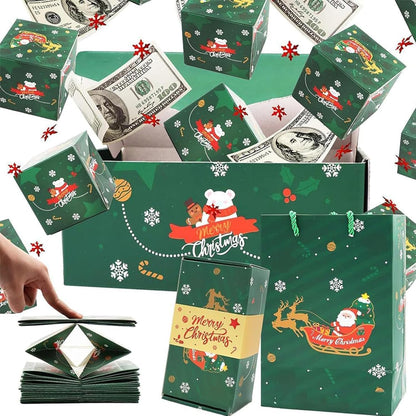 Surprise Box Gift Box for Money,Pop Up Explosion Cash Gift Box for Christmas Money Surprise Gift Set (Christmas,12 Pages green)