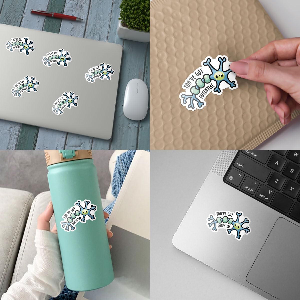 3Pcs You've Got Potential Sticker Cute Neuron Psychology Gift Stickers Neuroscience Brain Funny Meme Science Medical You ve Got Potential Biology Decal for Laptop Bottle Car Hard Hat 3" (Y1)