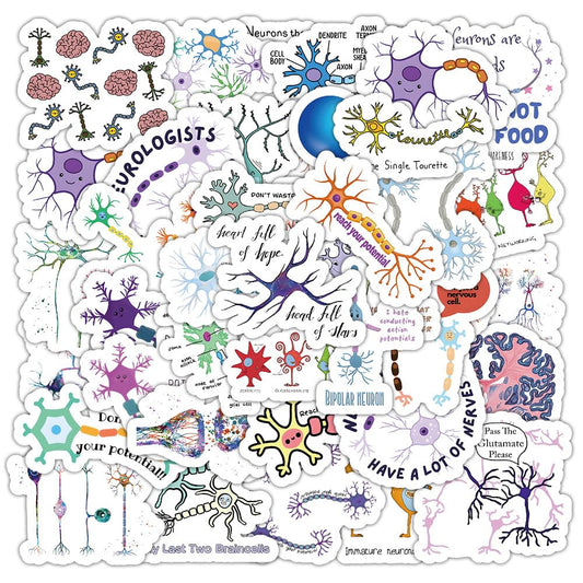 54 Pcs Neuron Stickers, Science Brain Cell Themed Stickers with Sizes 1.3-3 Inches, Waterproof Vinyl Stickers for Laptop Water Bottle Notebook, Educational Sticker for Science Lovers Kids Adults